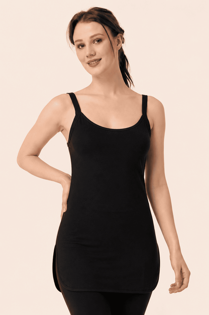 Black Cotton Scoop Neck Long Camisole – Renova