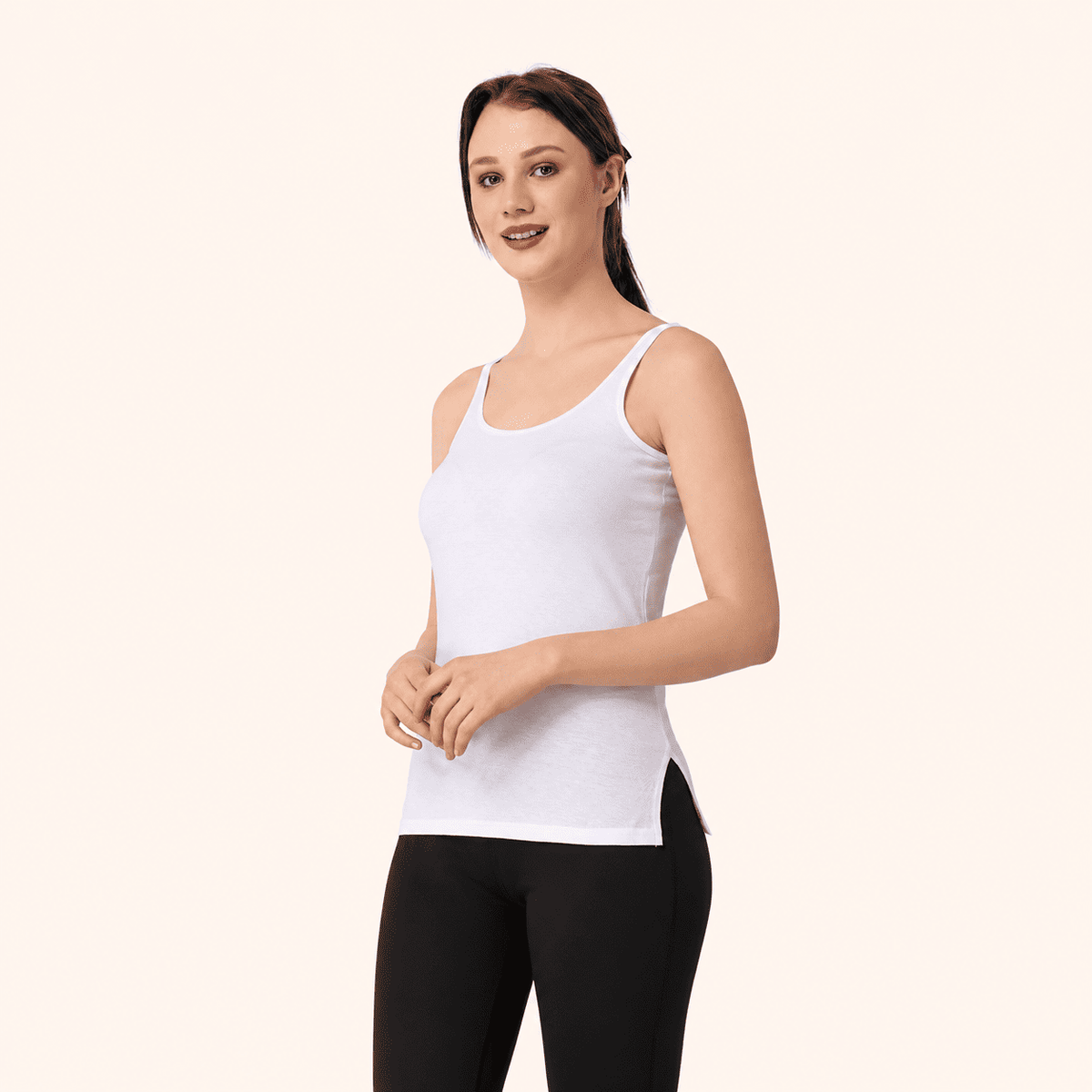 White Cotton Broad Strap Waist Length Camisole – Renova
