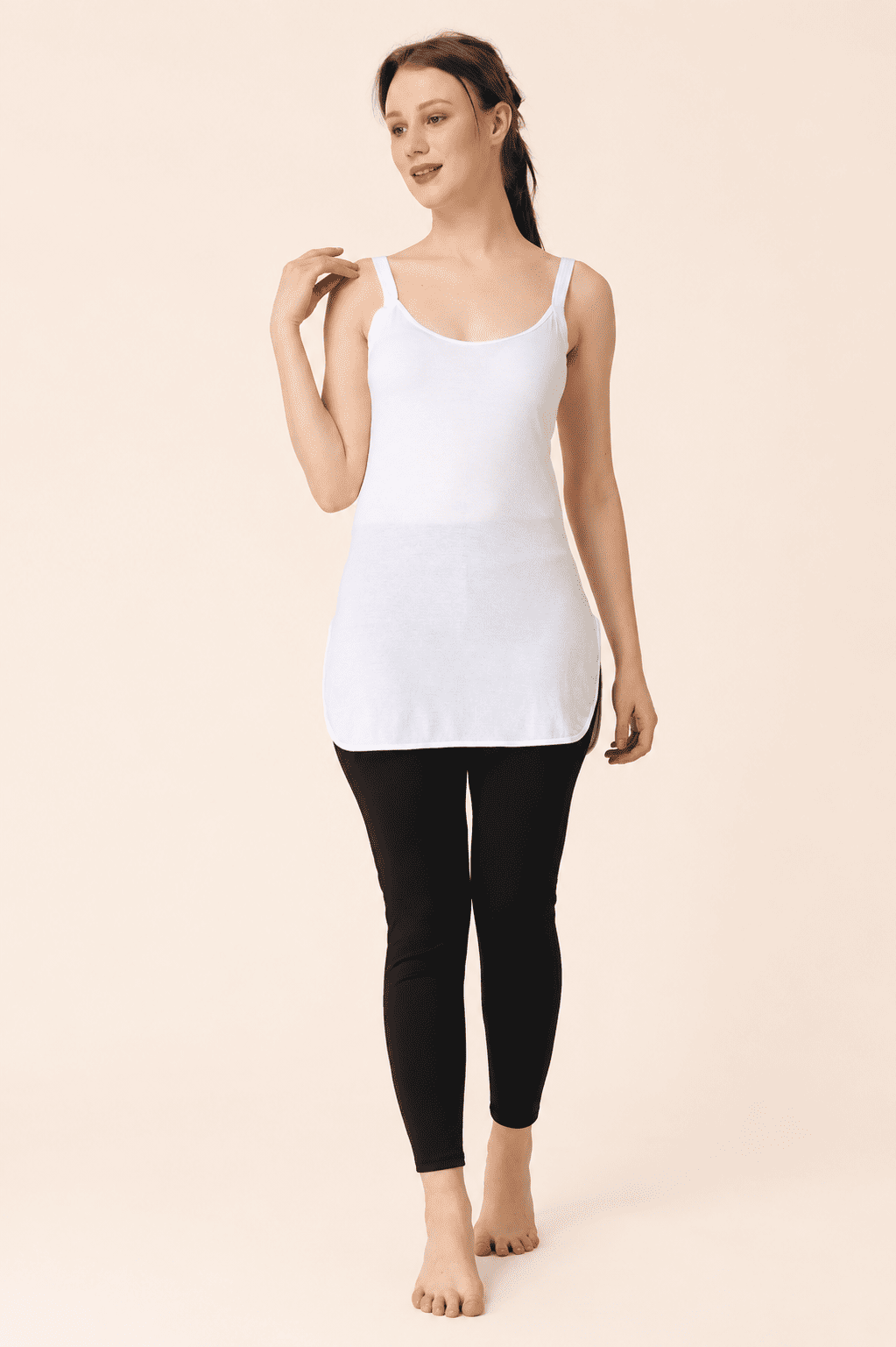 White Cotton Scoop Neck Long Camisole – Renova