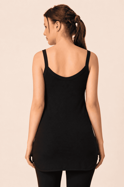 Black Cotton Scoop Neck Long Camisole – Renova