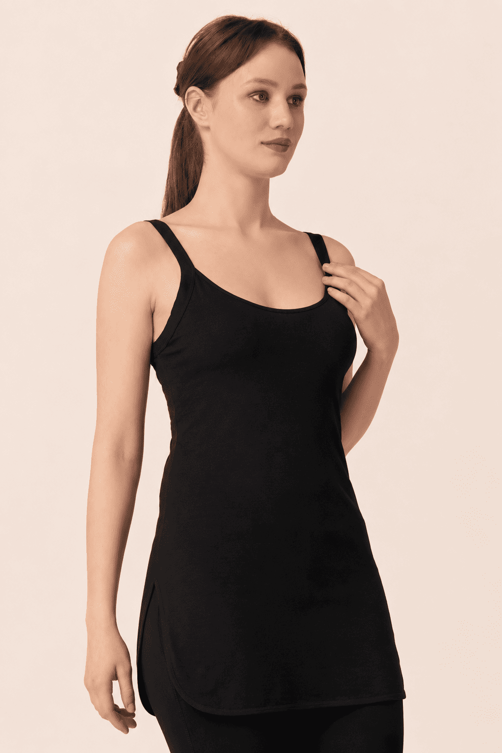 Black Cotton Scoop Neck Long Camisole – Renova