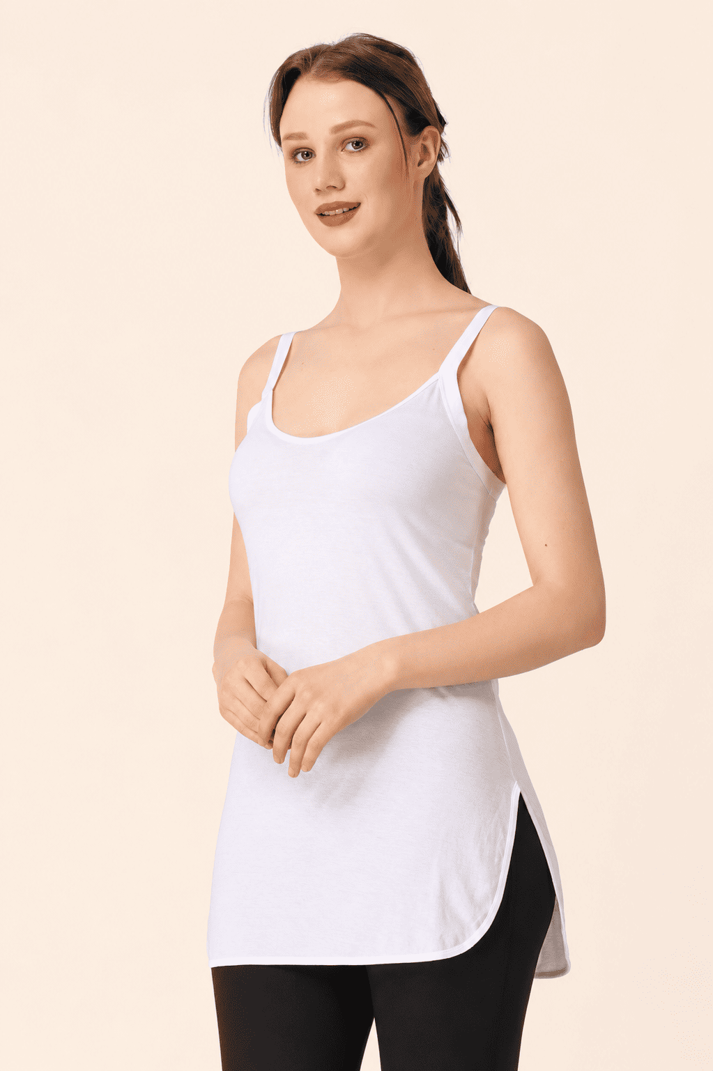White Cotton Scoop Neck Long Camisole – Renova