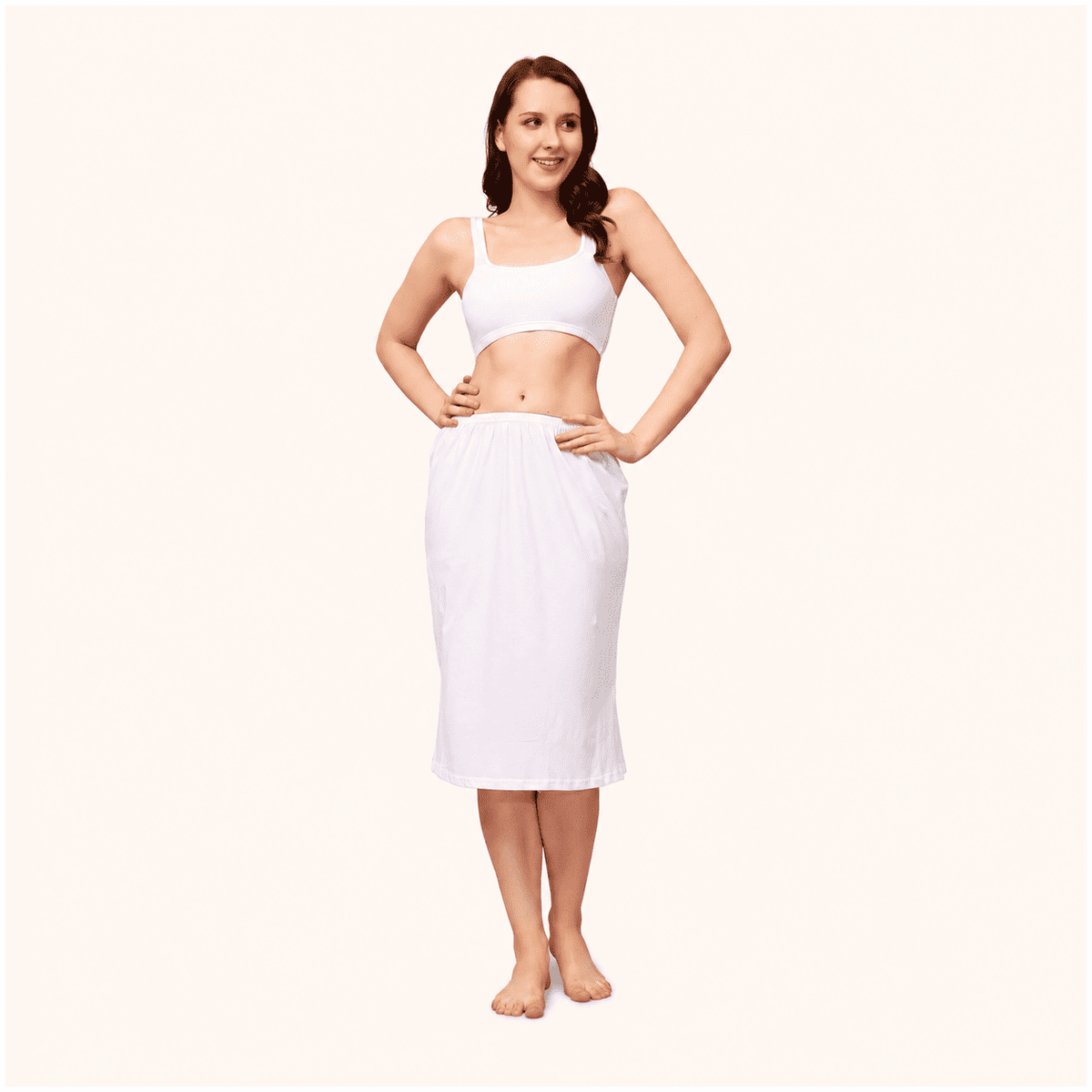 White Cotton Inner Elastic Under Skirt Slip 26 Inch – Renova