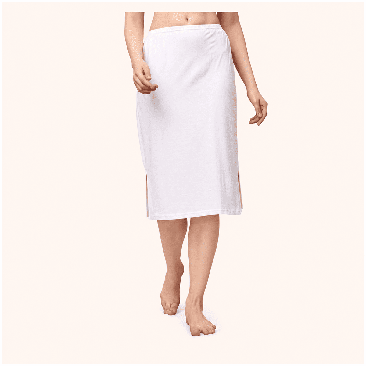 White Cotton Inner Elastic Under Skirt Slip 26 Inch – Renova