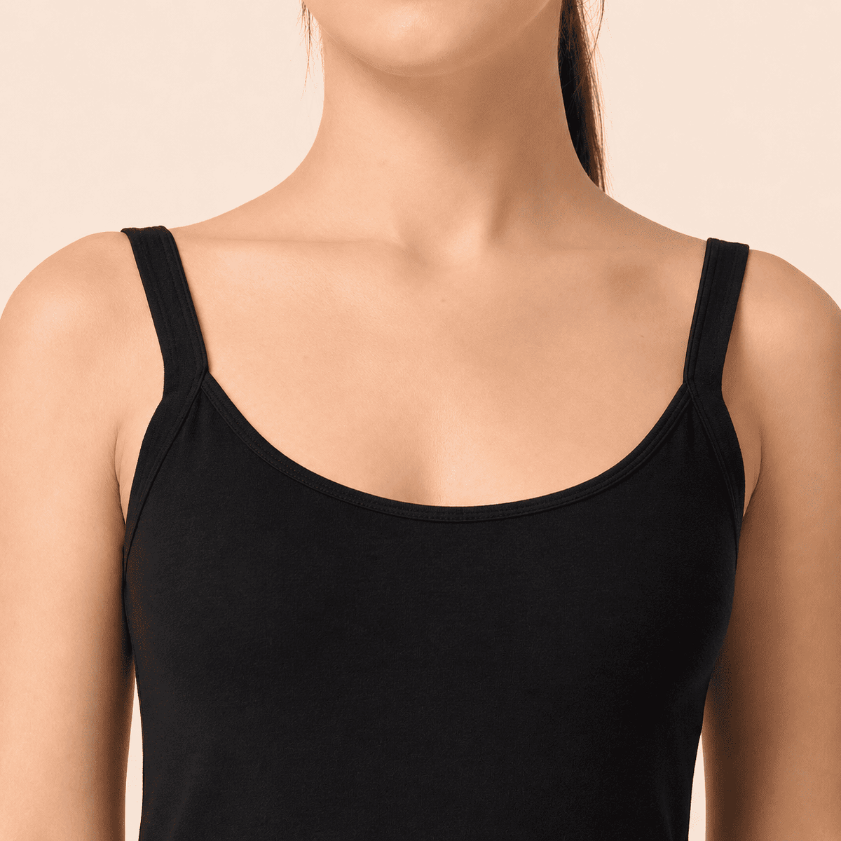 Black Cotton Scoop Neck Long Camisole – Renova