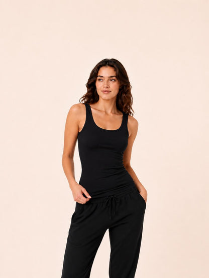 Black Cotton Stretch Basic Tank Top – Renova