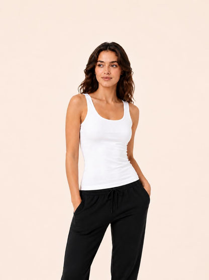 White Cotton Stretch Basic Tank Top – Renova
