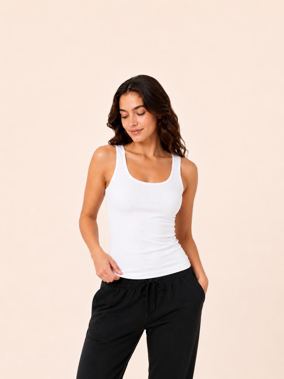 White Cotton Stretch Basic Tank Top – Renova