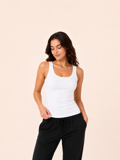 White Cotton Stretch Basic Tank Top – Renova