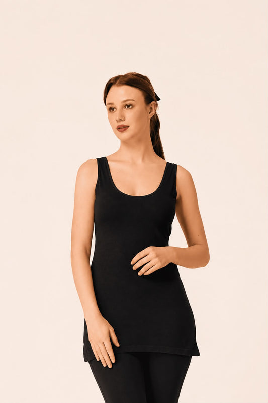 Black Cotton Broad Strap Long Camisole – Renova