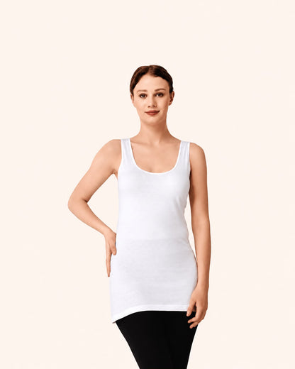 White Cotton Broad Strap Long Camisole – Renova
