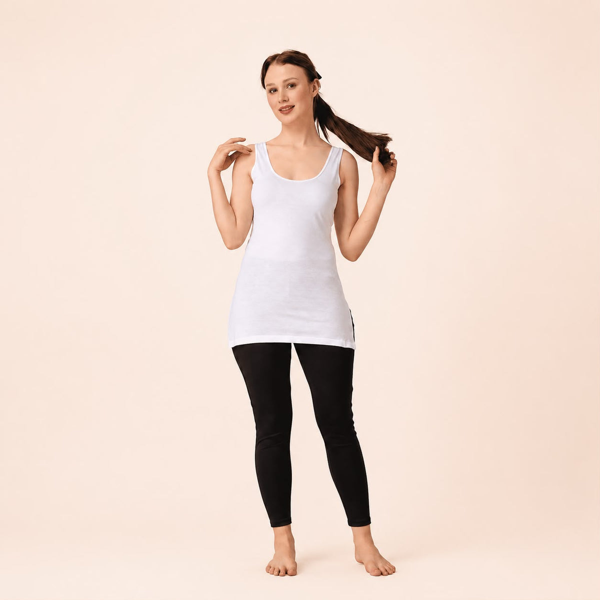 White Cotton Broad Strap Long Camisole – Renova