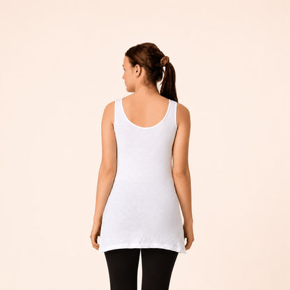White Cotton Broad Strap Long Camisole – Renova