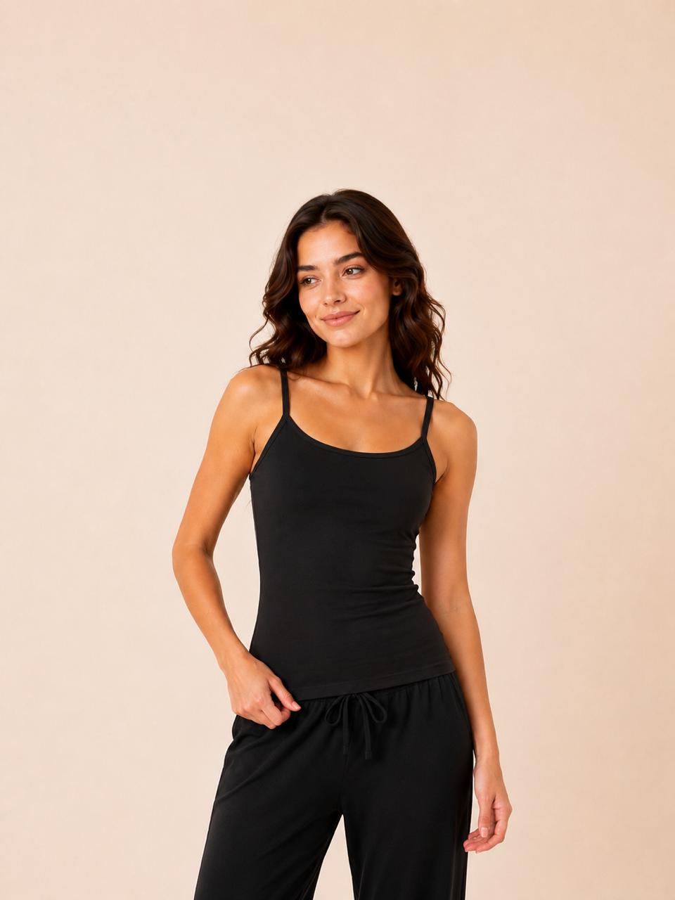 Black Women's Double Layered Adjustable Strap Camisole – Renova