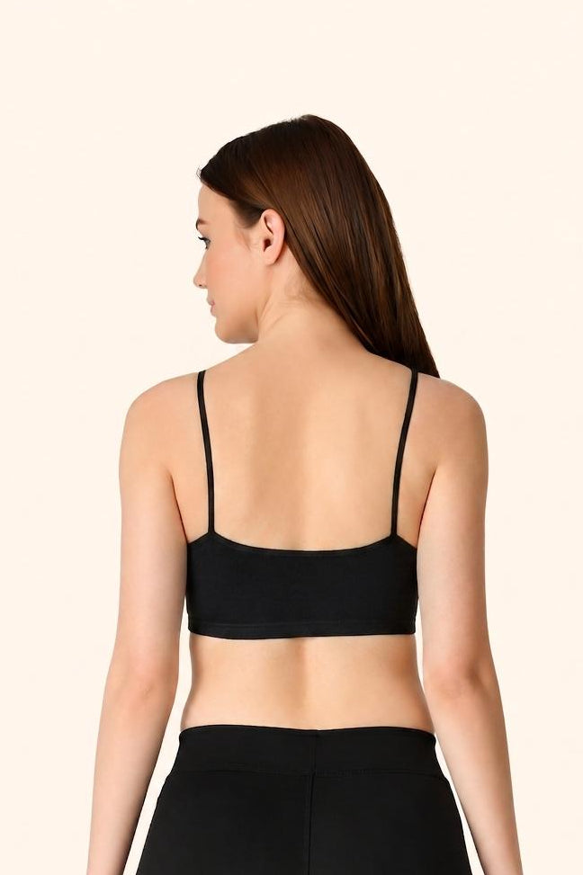 Black Thin Strap Stretch Cotton Crop Top – Renova