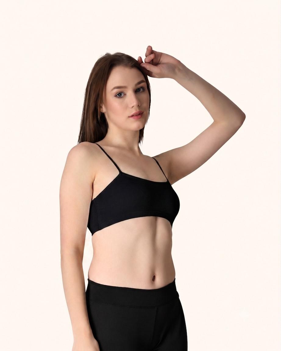 Black Thin Strap Stretch Cotton Crop Top – Renova