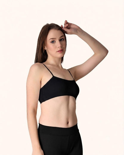 Black Thin Strap Stretch Cotton Crop Top – Renova