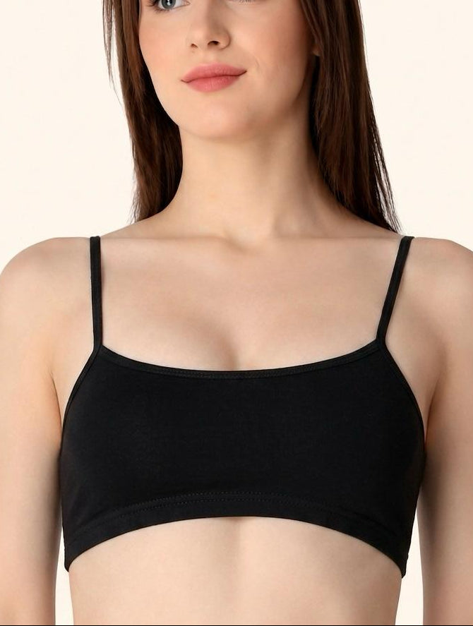 Black Thin Strap Stretch Cotton Crop Top – Renova