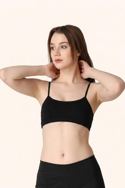 Black Thin Strap Stretch Cotton Crop Top – Renova