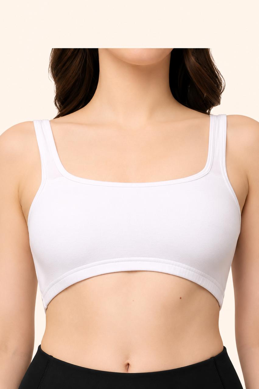 White Broad Strap Crop Top Stretch Cotton – Renova