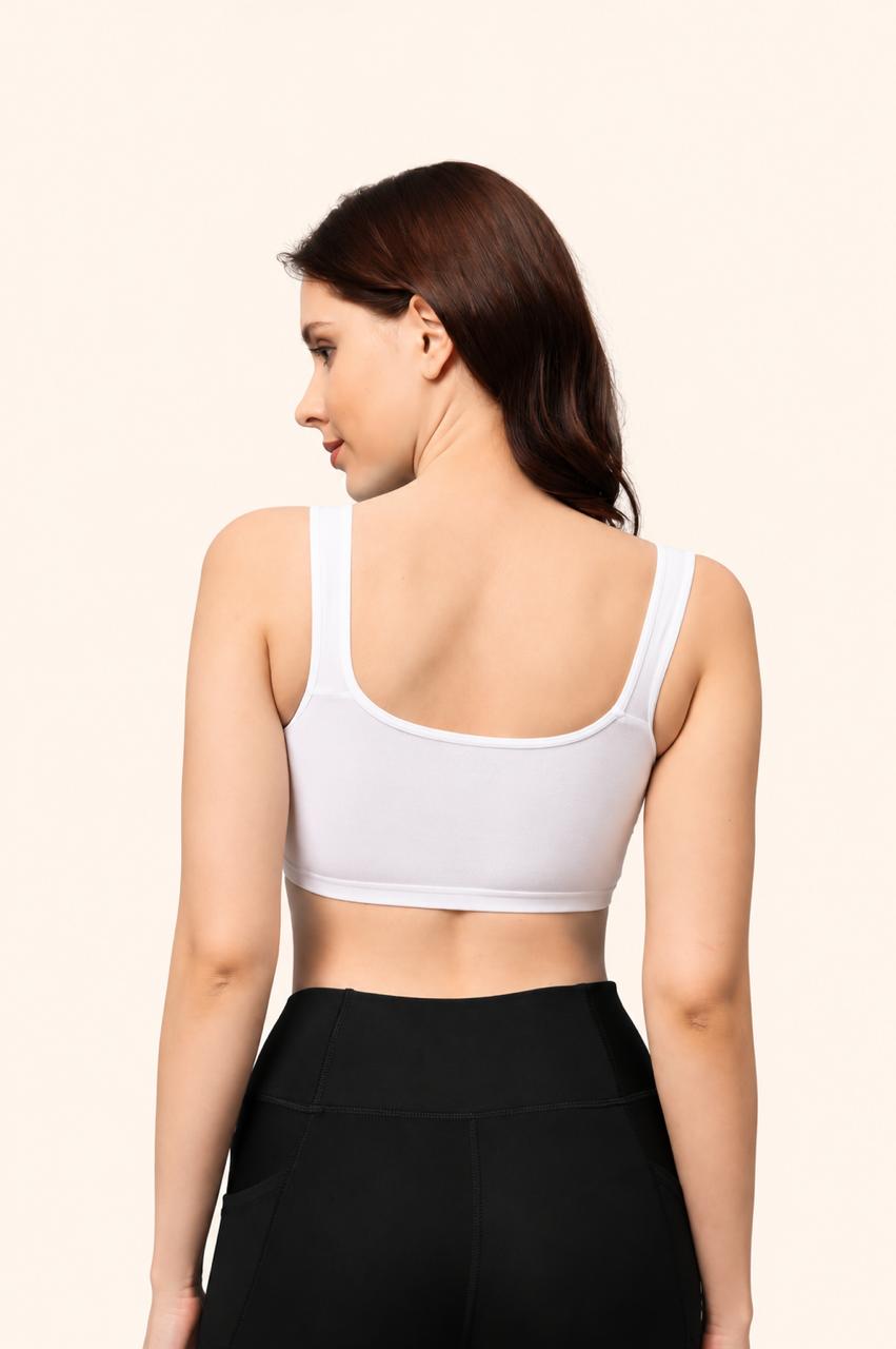 White Broad Strap Crop Top Stretch Cotton – Renova