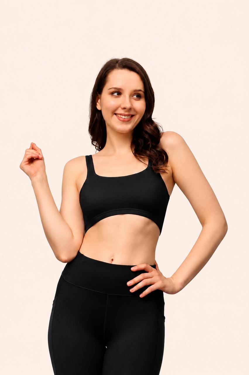 Black Broad Strap Crop Top Stretch Cotton – Renova