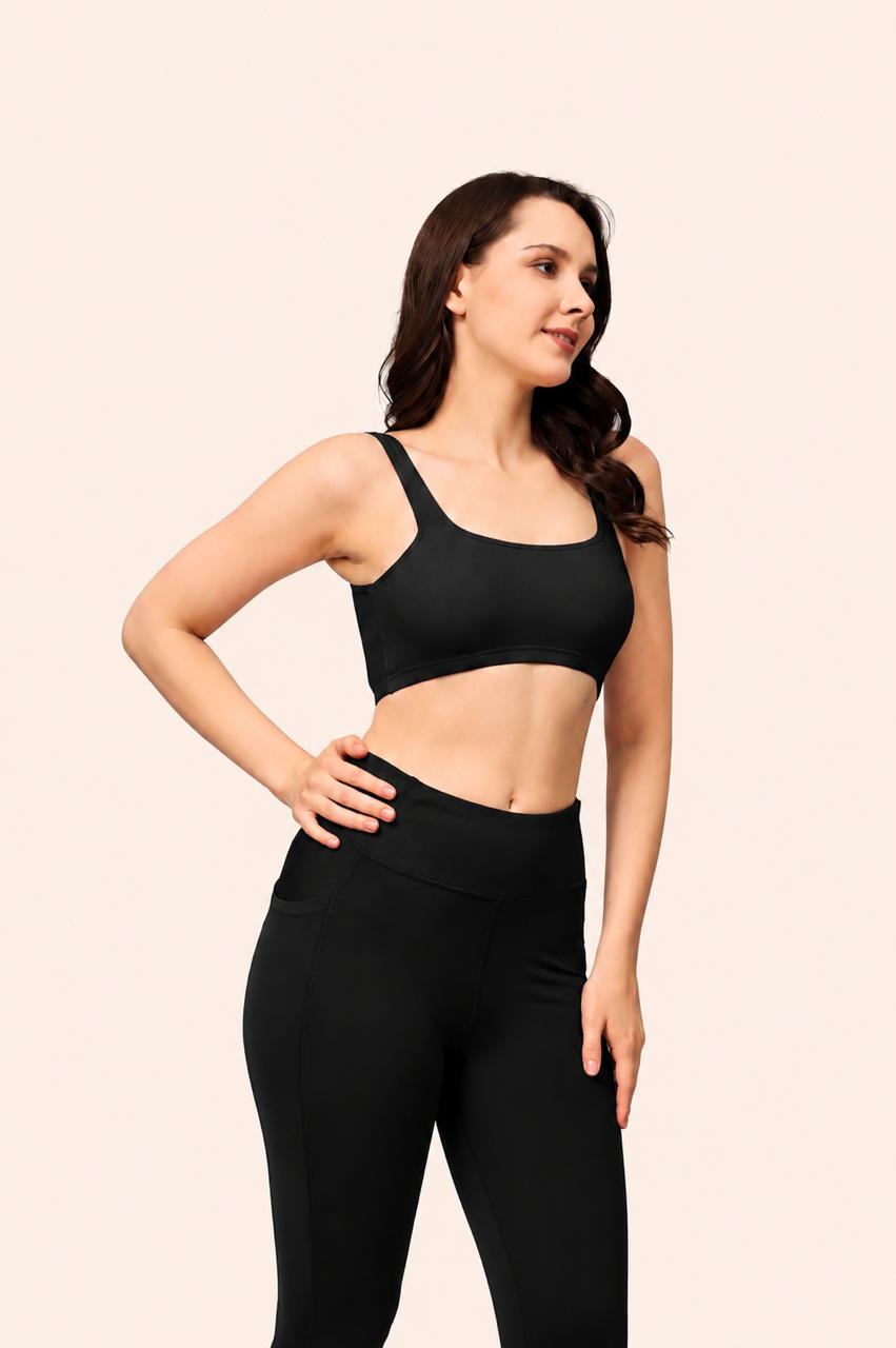Black Broad Strap Crop Top Stretch Cotton – Renova