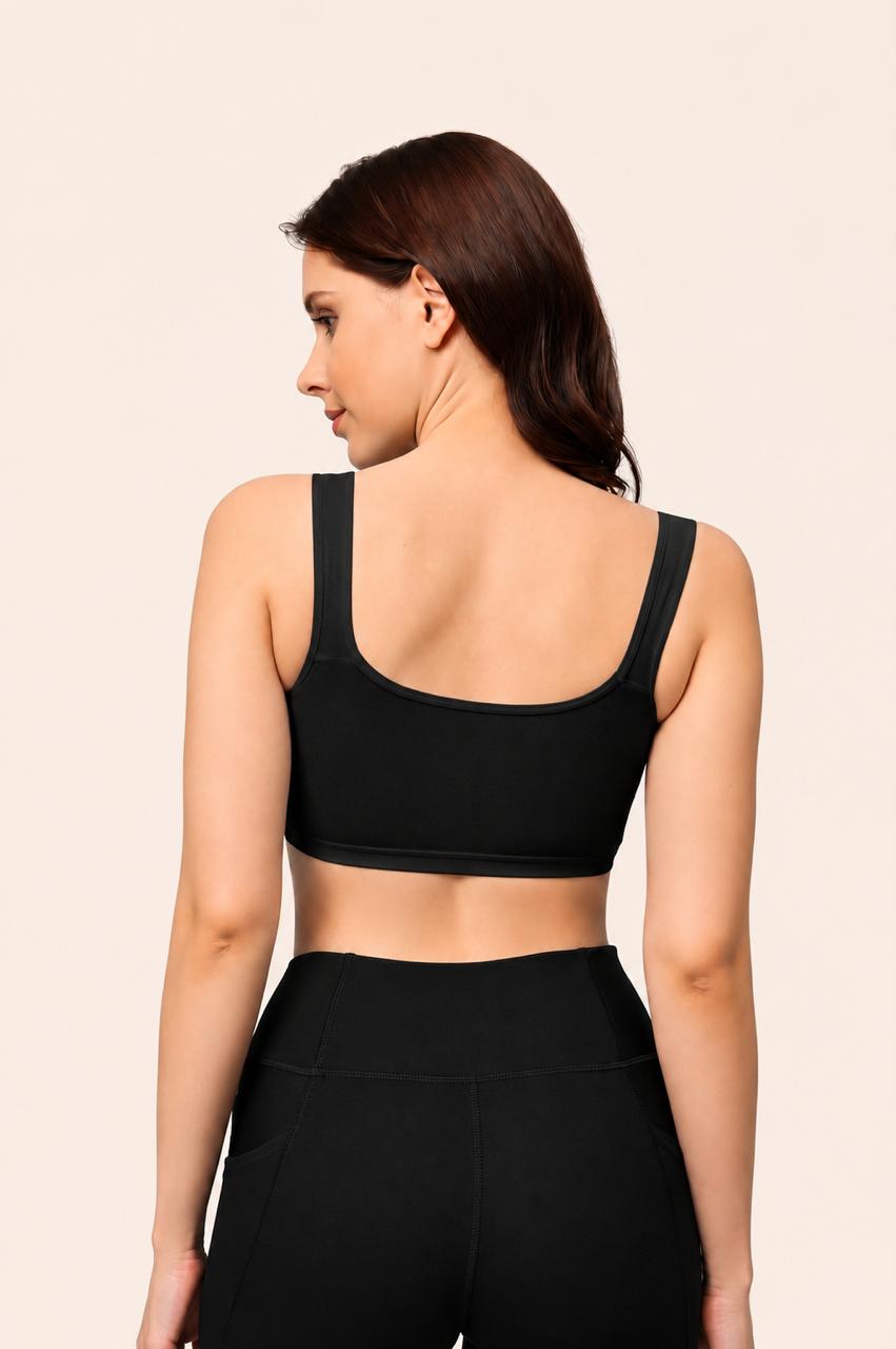 Black Broad Strap Crop Top Stretch Cotton – Renova