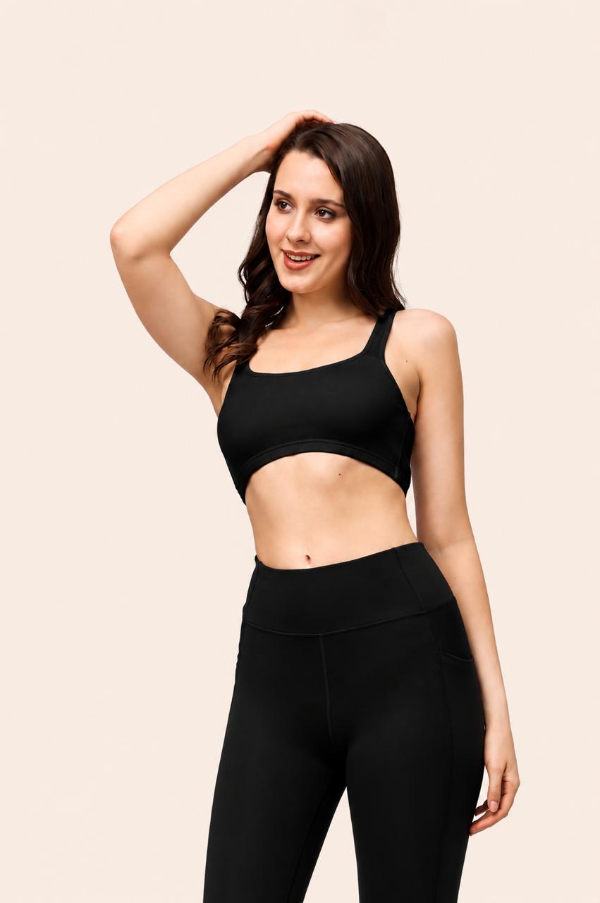Black Broad Strap Crop Top Stretch Cotton – Renova