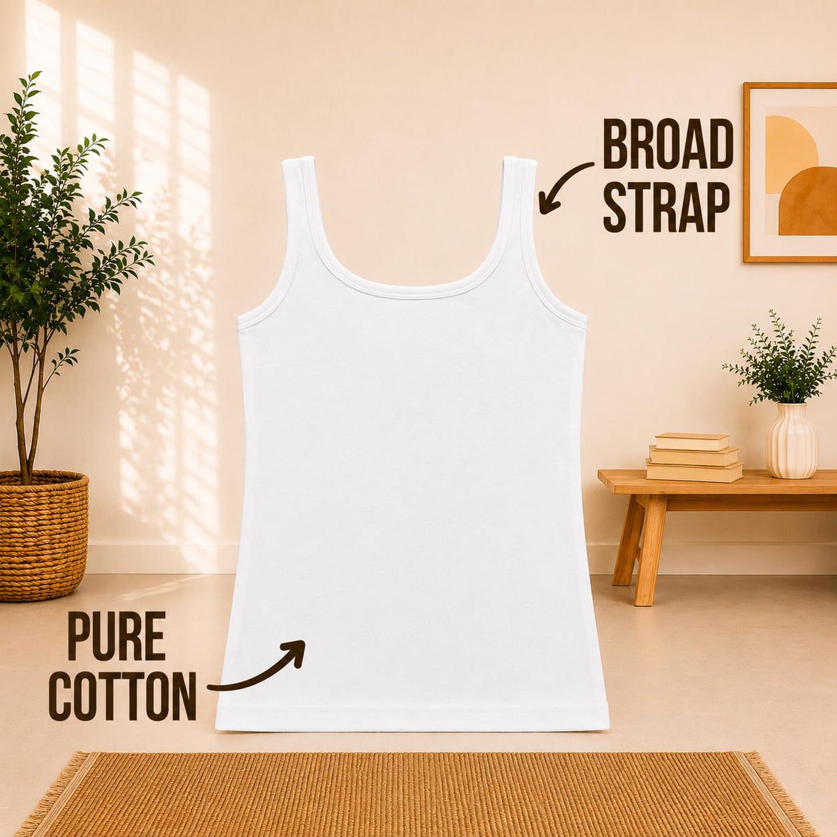 White Pure Cotton Broad Strap Vest for Girls – Renova