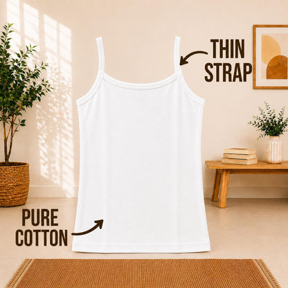 White Pure Cotton Thin Strap Vest for Girls – Renova