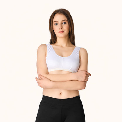 White Scoop Neck Wire-Free Cotton Sports Bra – Renova