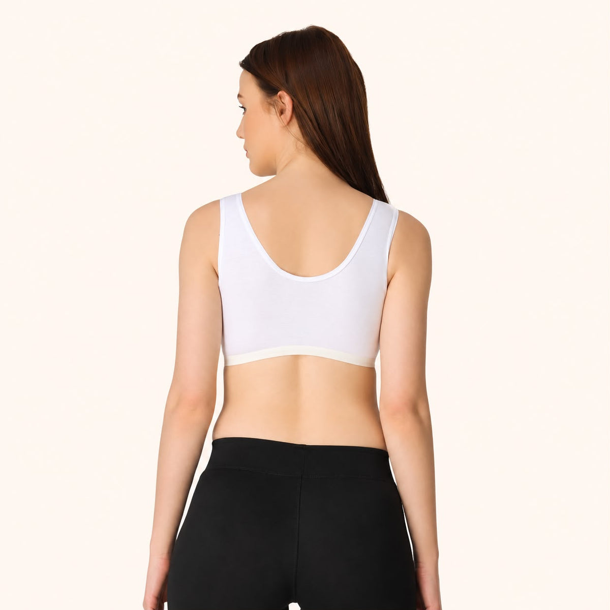 White Scoop Neck Wire-Free Cotton Sports Bra – Renova