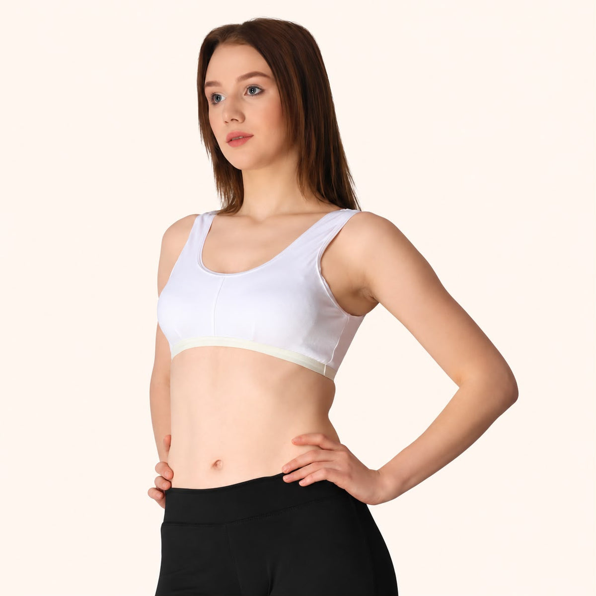 White Scoop Neck Wire-Free Cotton Sports Bra – Renova