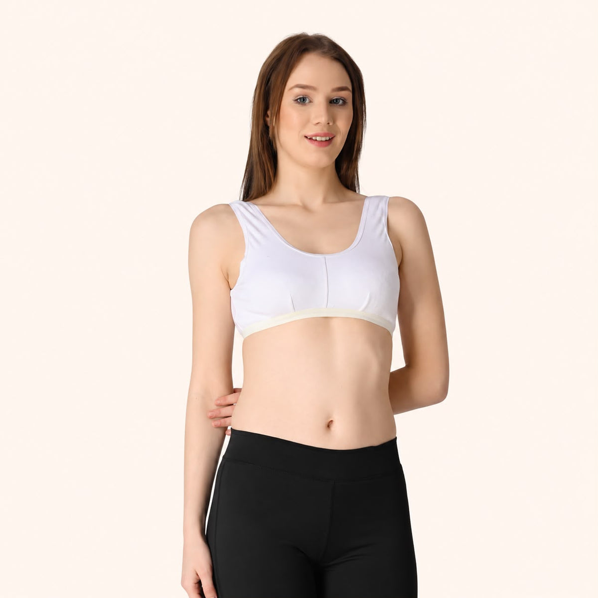 White Scoop Neck Wire-Free Cotton Sports Bra – Renova