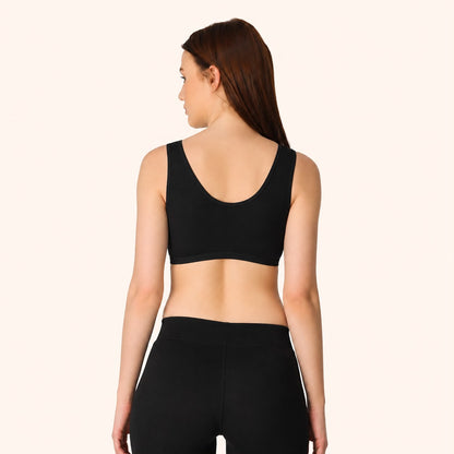 Black Scoop Neck Wire-Free Cotton Sports Bra – Renova