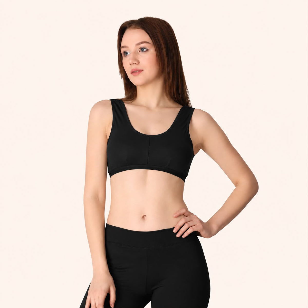 Black Scoop Neck Wire-Free Cotton Sports Bra – Renova