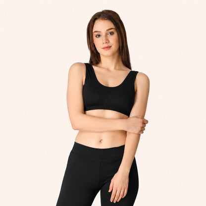 Black Scoop Neck Wire-Free Cotton Sports Bra – Renova