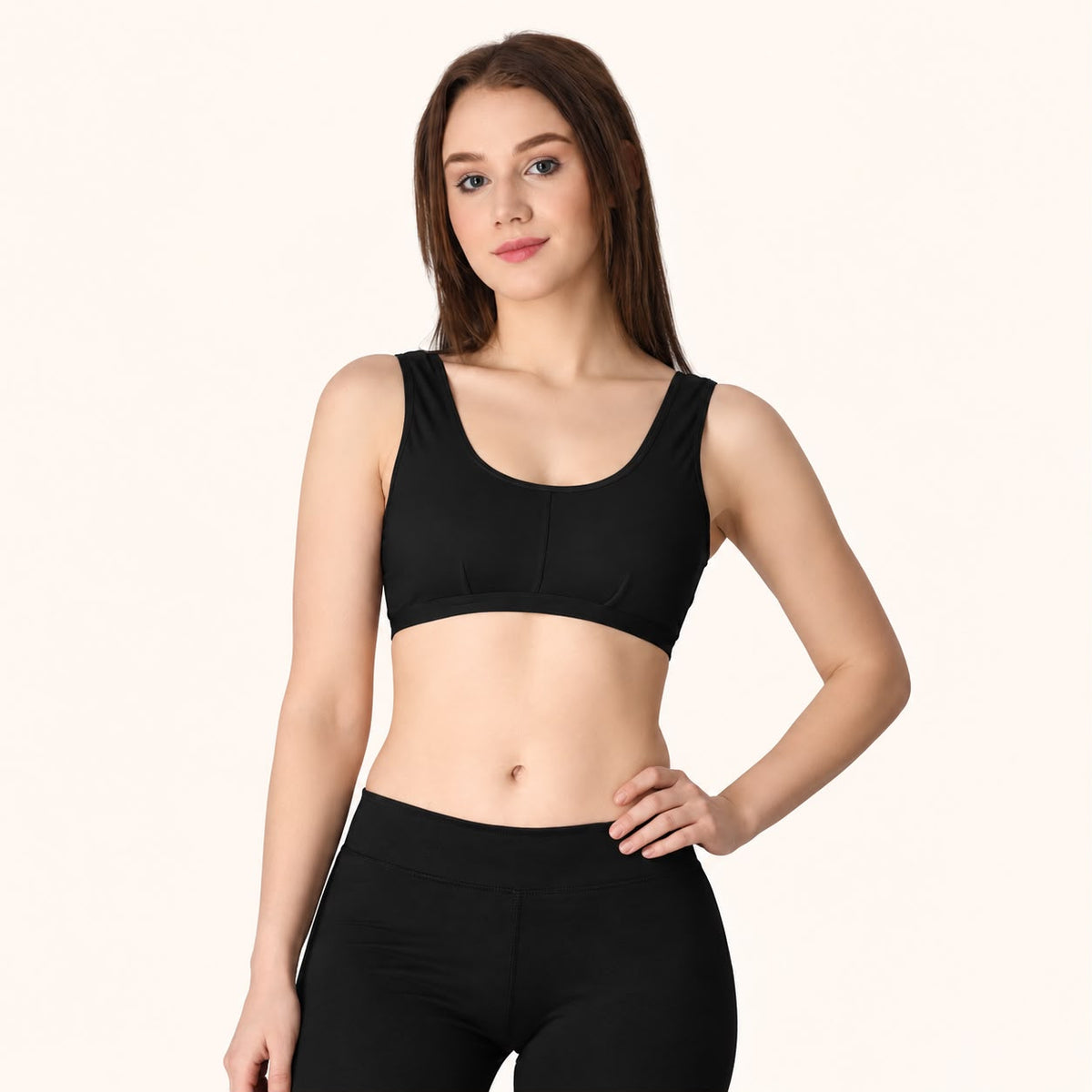 Black Scoop Neck Wire-Free Cotton Sports Bra – Renova