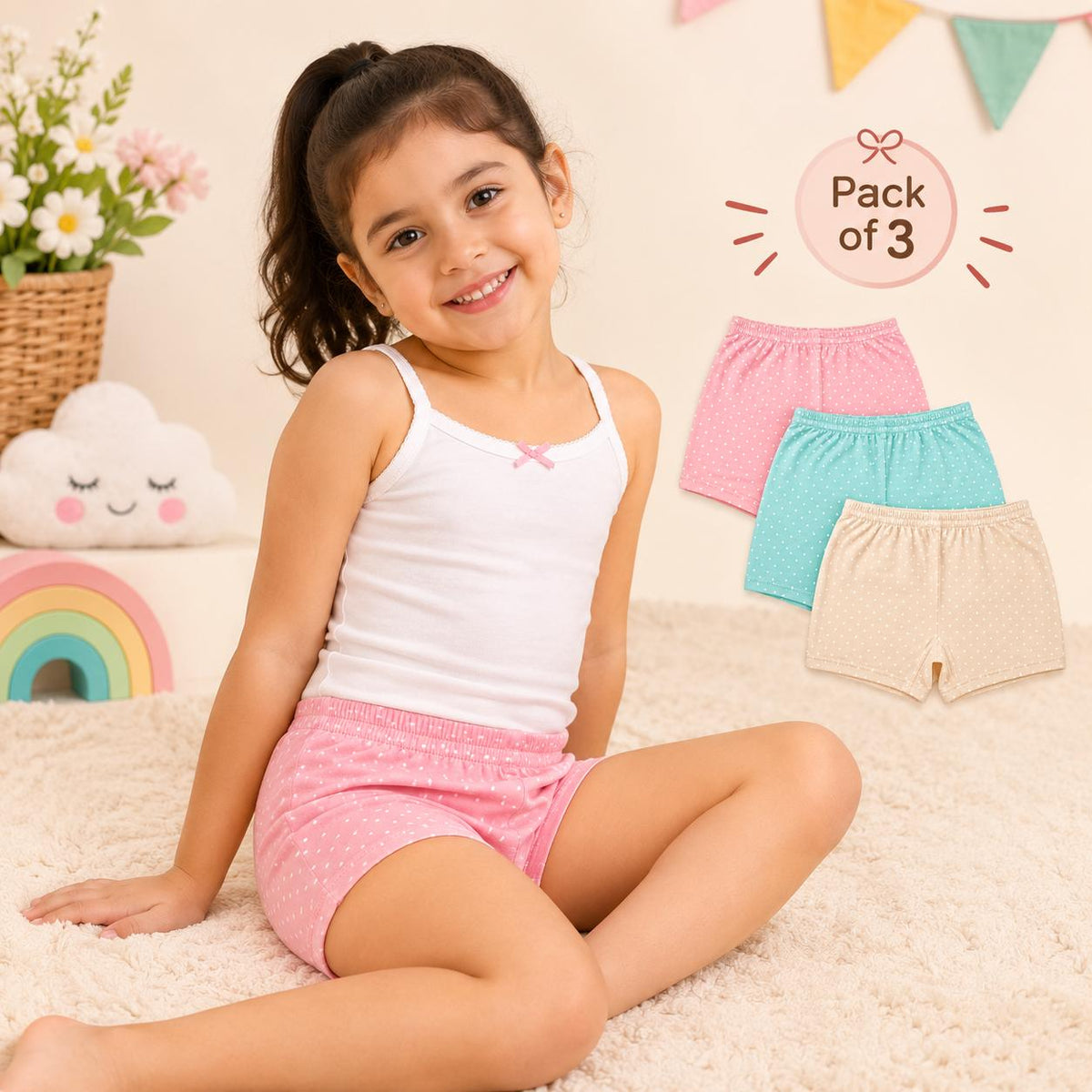 Girls Cotton Bloomer – Pack of 3