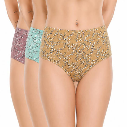 Renova Garden Leaf Print Cotton Lycra Panty - Pack Of 3
