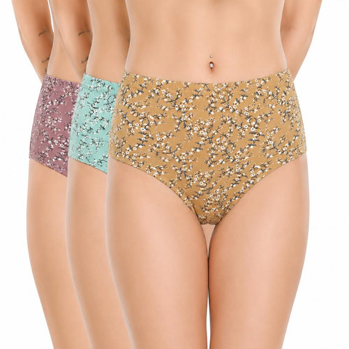 Renova Garden Leaf Print Cotton Lycra Panty - Pack Of 3