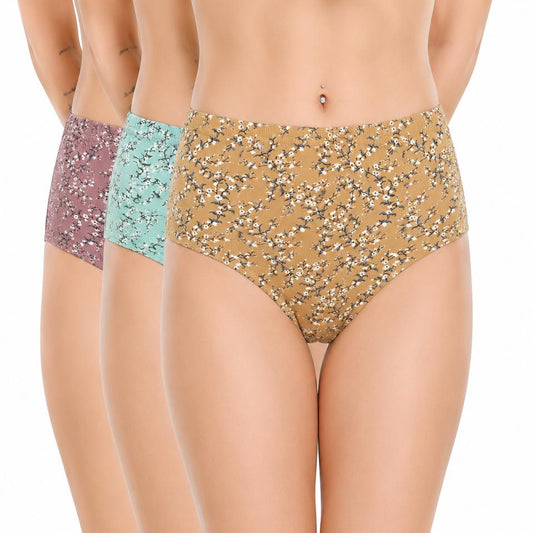 Renova Garden Leaf Print Cotton Lycra Panty - Pack Of 3