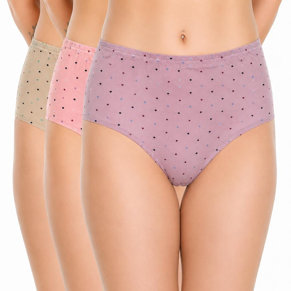 Renova Everyday Polka Dot Cotton Lycra Panty - Pack Of 3