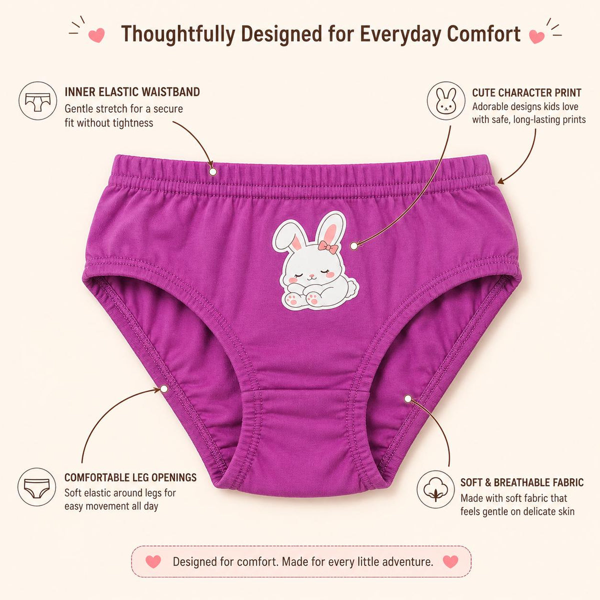 Girls Cotton Inner Elastic Panty – Pack of 3