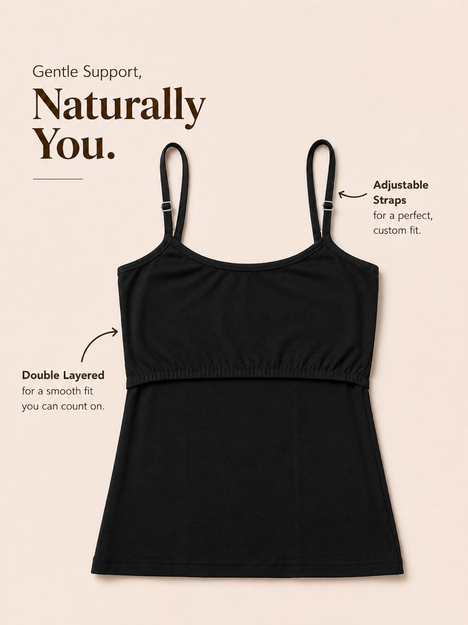 Black Women's Double Layered Adjustable Strap Camisole – Renova